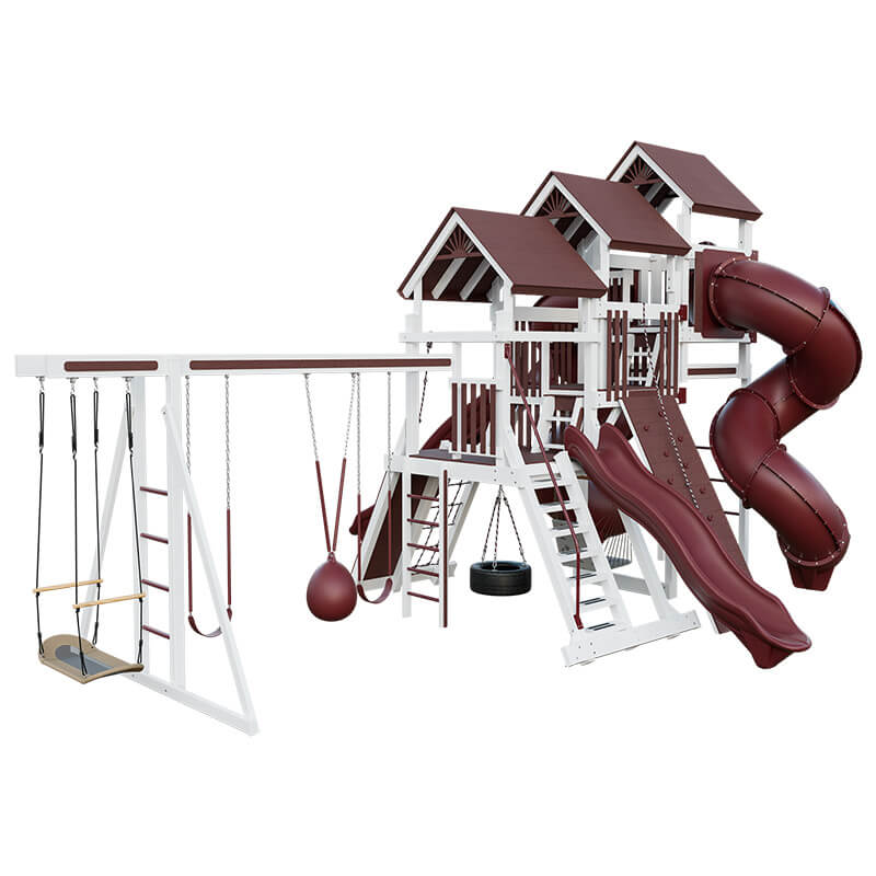 pinnacle vinyl outdoor playset with monkey bars white red back left