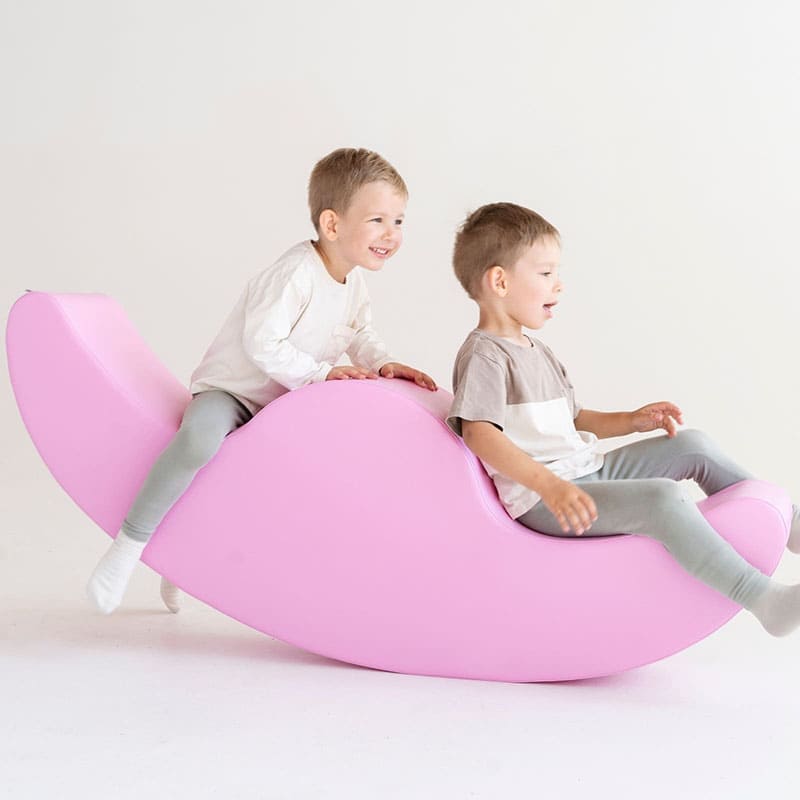 Soft Play Double Rocker - Buddy in light pink with boys sitting