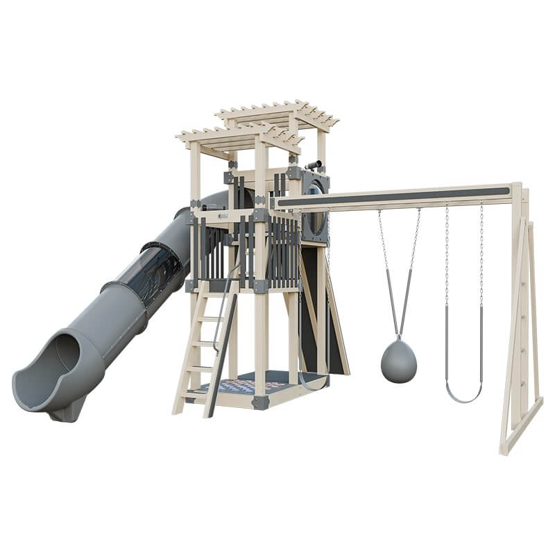 super 48 sidekick vinyl playset with slide almond gray front right