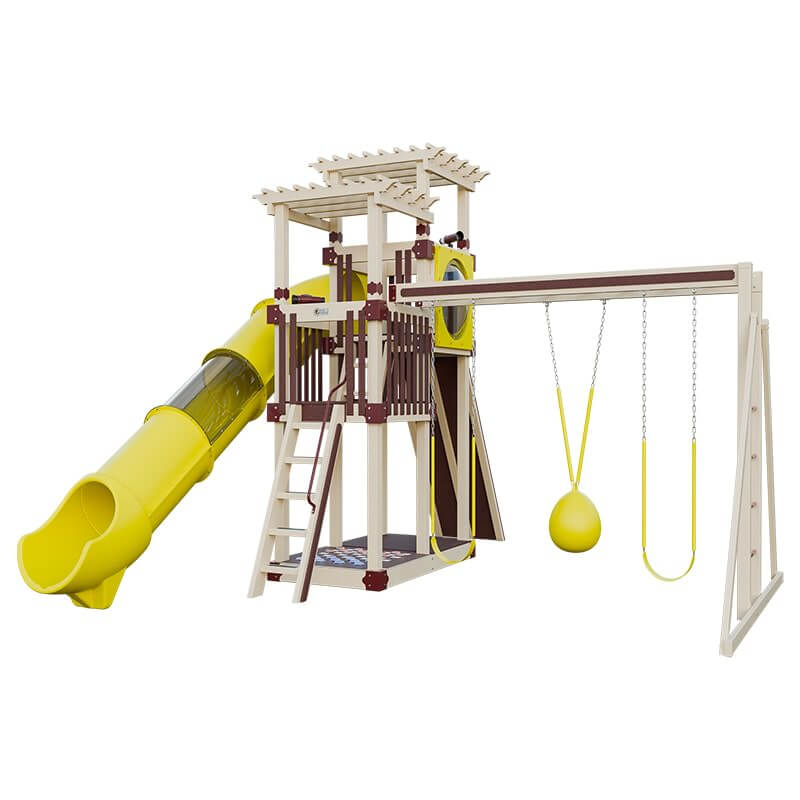 super 48 sidekick vinyl playset with slide almond red yellow front right