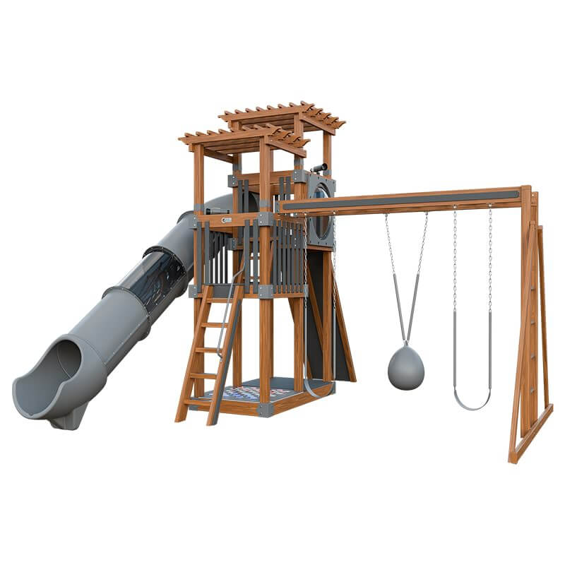 super 48 sidekick vinyl playset with slide chestnut wood gray front right