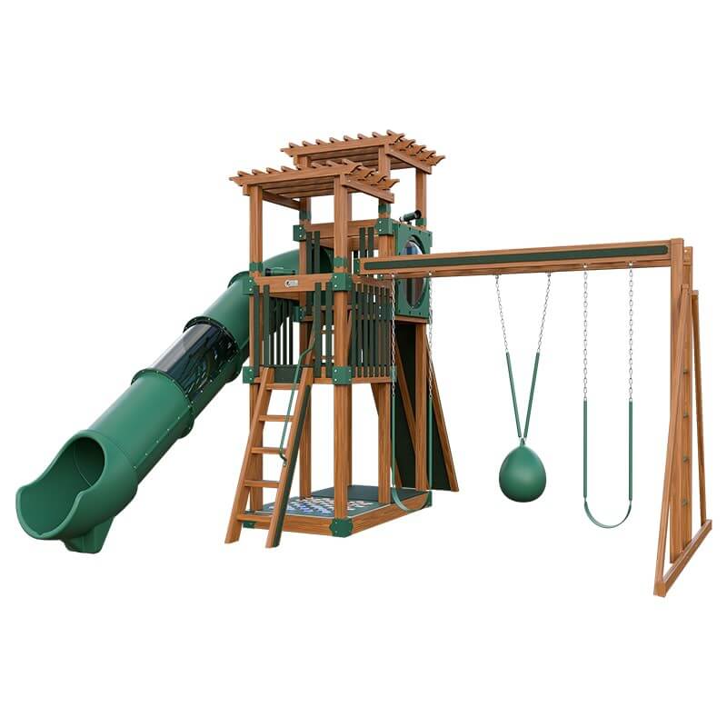 super 48 sidekick vinyl playset with slide chestnut wood green front right