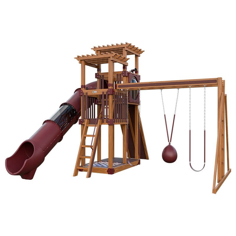 super 48 sidekick vinyl playset with slide chestnut wood red front right