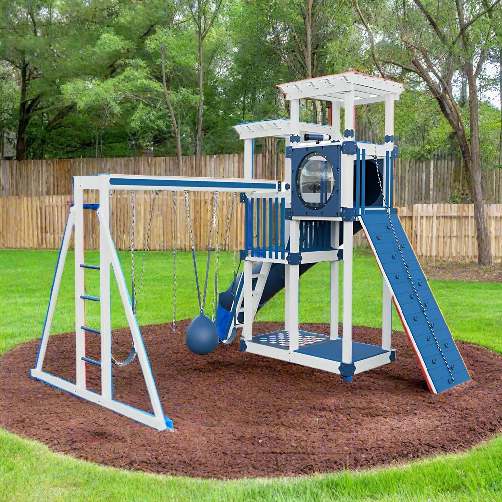 super 48 sidekick vinyl playset with slide white blue back left