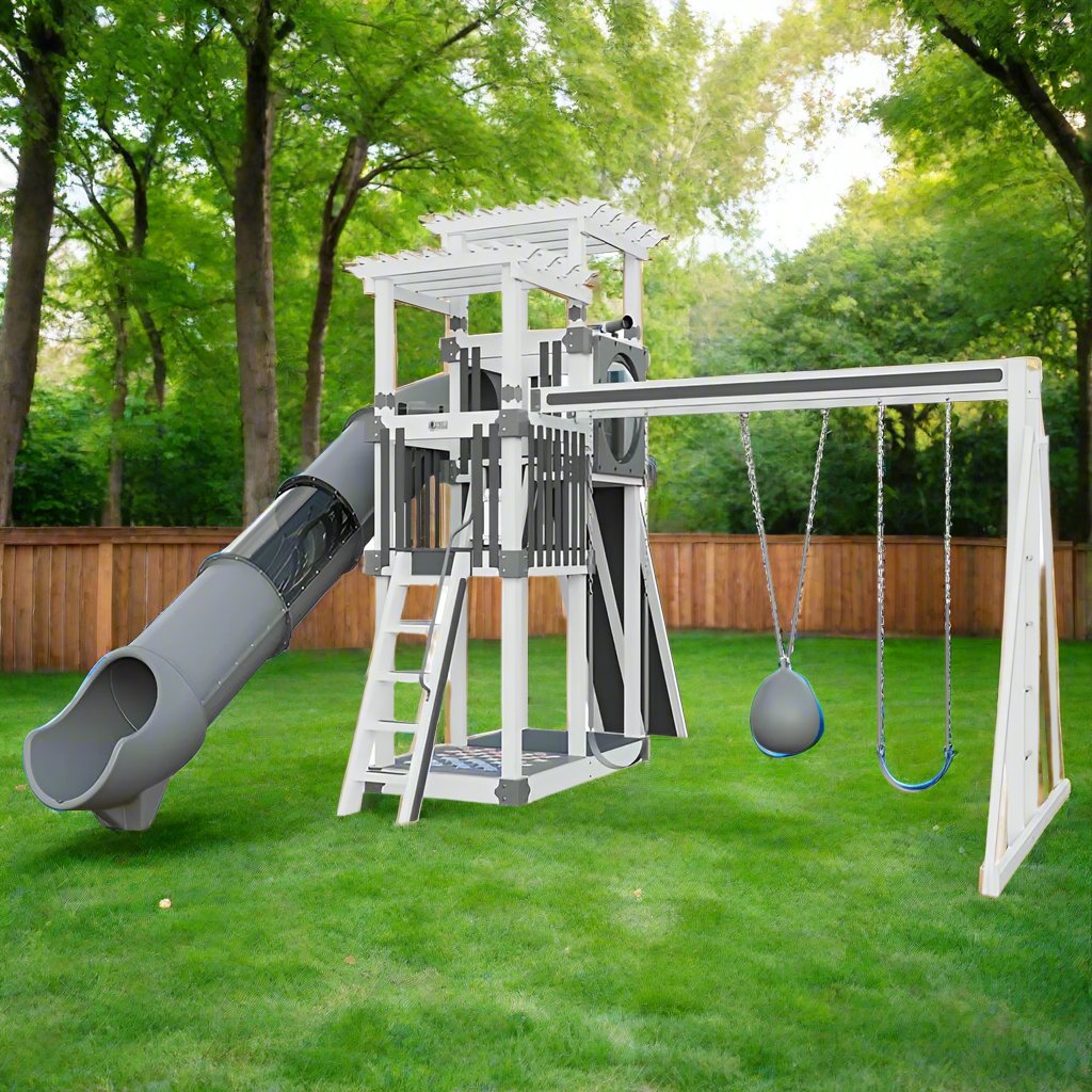 super 48 sidekick vinyl playset with slide white gray front right