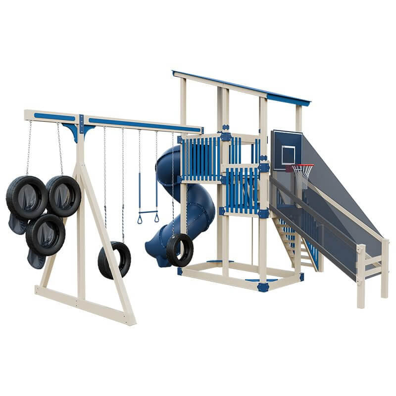 super 59 sports tower vinyl playset almond blue back left
