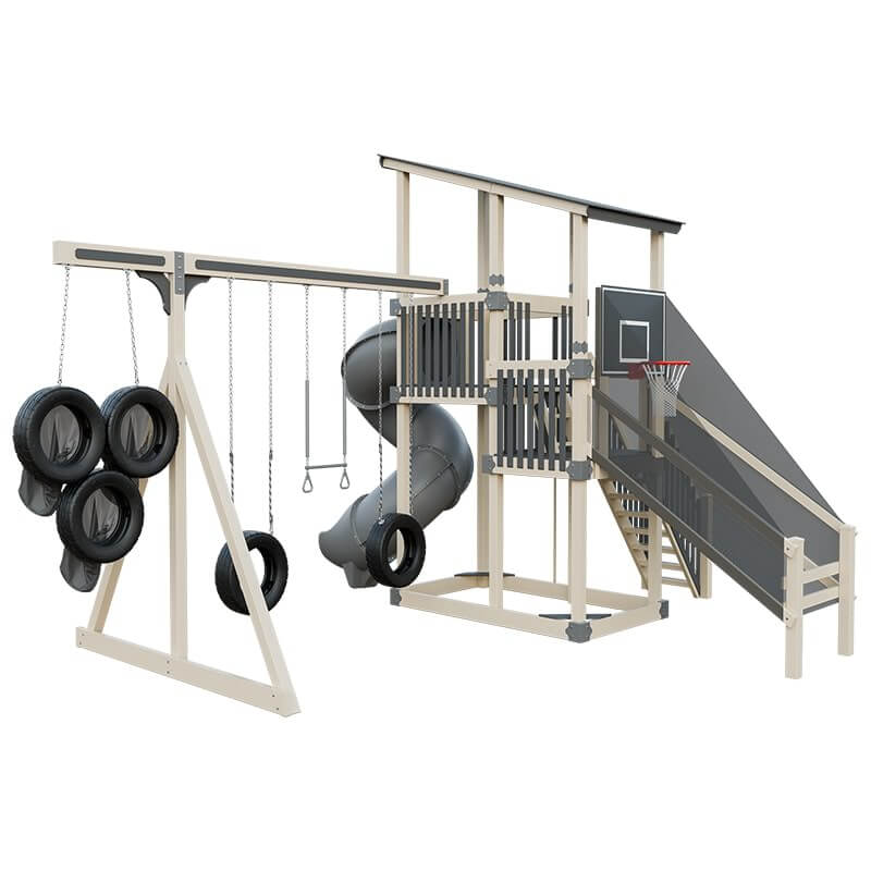 super 59 sports tower vinyl playset almond gray back left