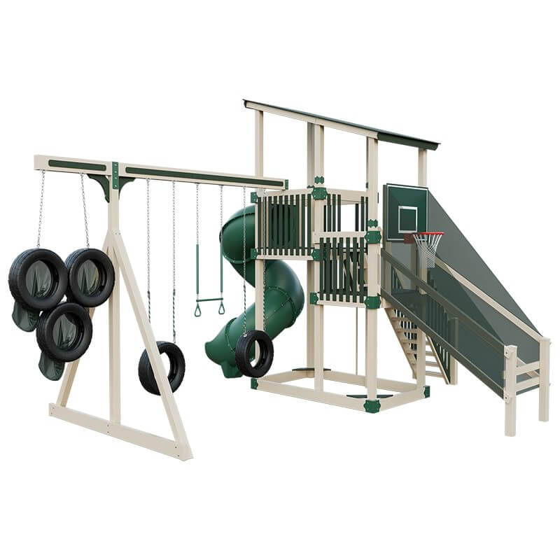 super 59 sports tower vinyl playset almond green back left