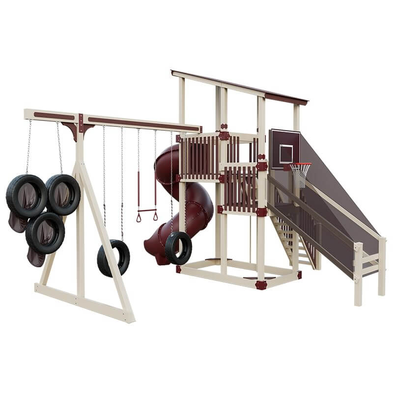 super 59 sports tower vinyl playset almond red back left