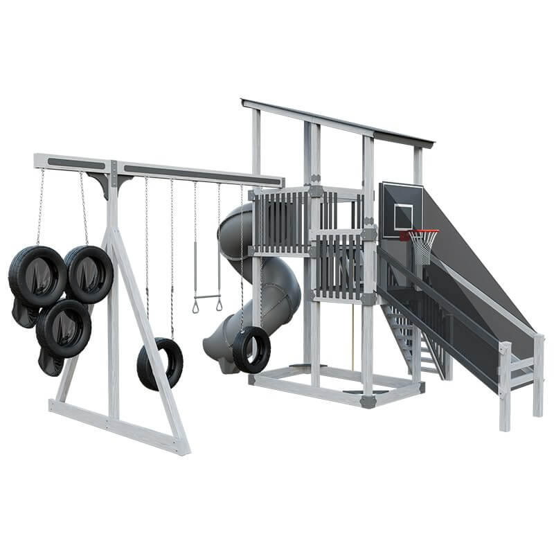 super 59 sports tower vinyl playset ash wood gray back left