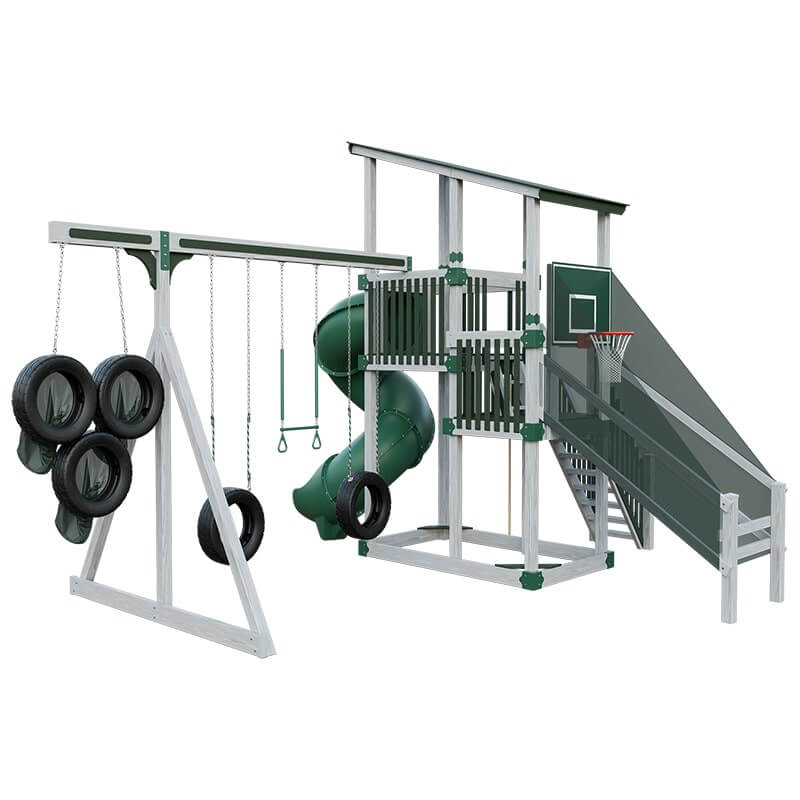 super 59 sports tower vinyl playset ash wood green back left