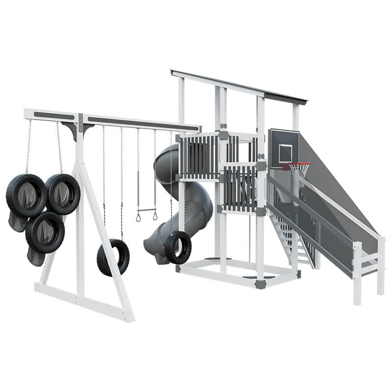 super 59 sports tower vinyl playset white gray back left