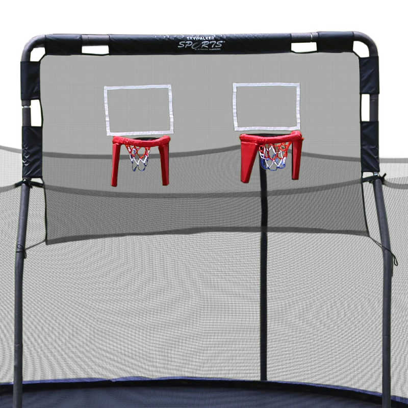 Trampoline Basketball Double Hoop attached to net enclosure