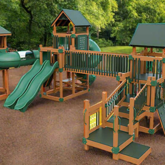 Commercial Playground Equipment in chestnut and green