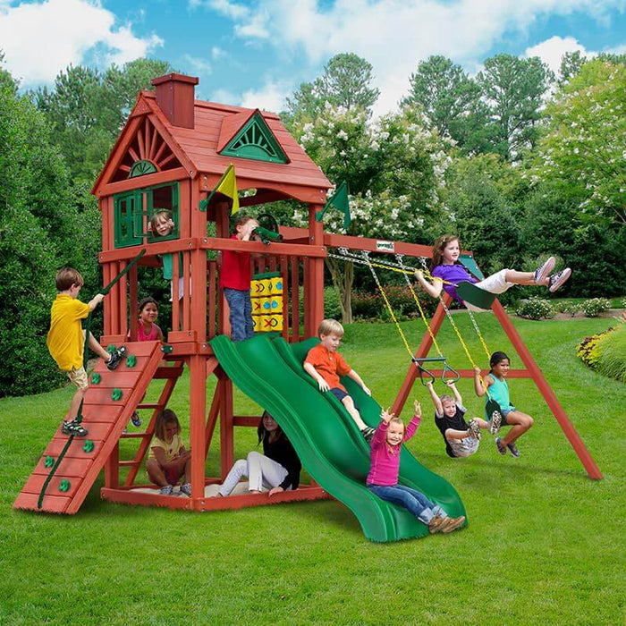 Wood Outdoor Play Set with kids playing