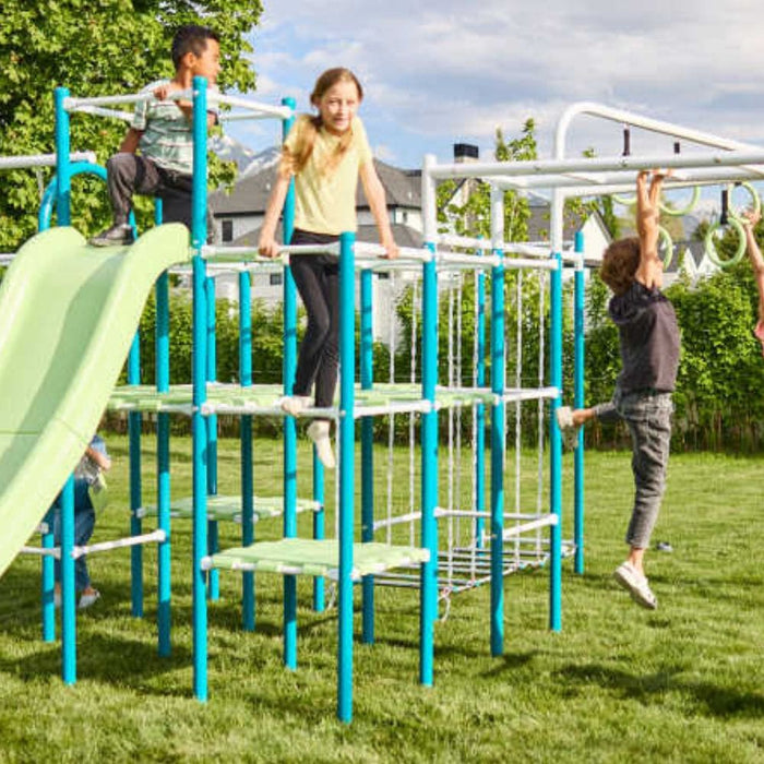 Outdoor Metal Swing Set with kids playing