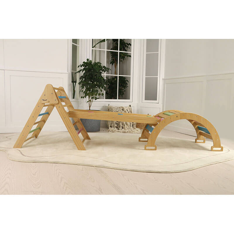 Pikler triangle slide and rocker climbing set for kids