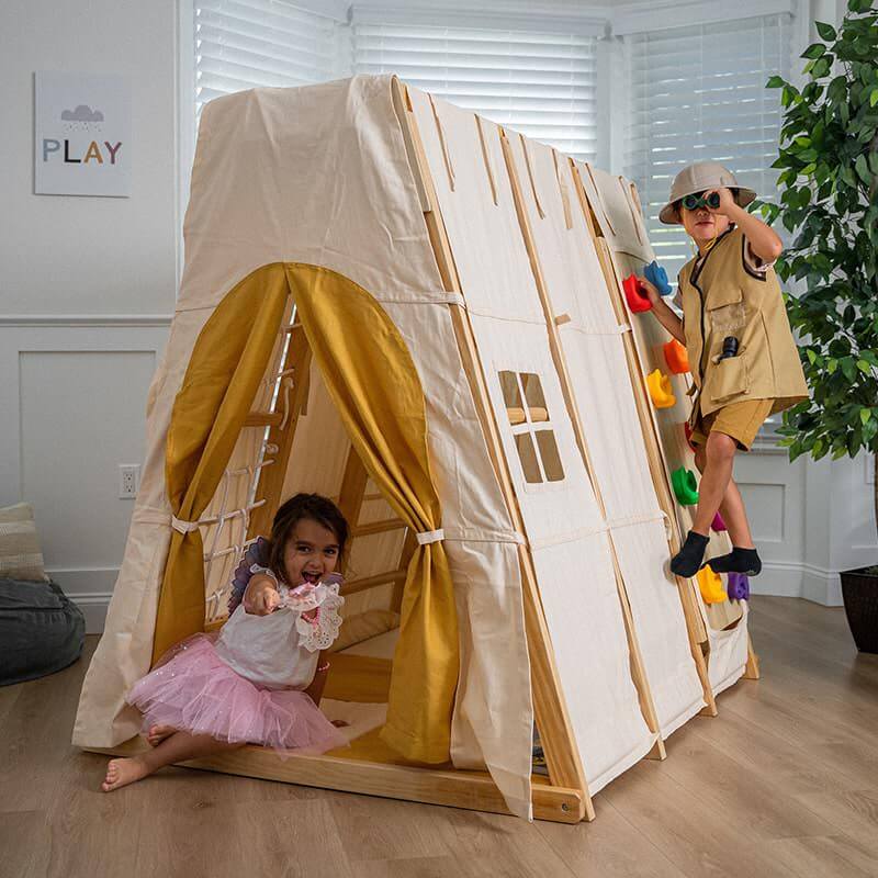 Indoor Wooden Playhouse with kids playing