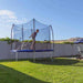 10ft trampoline in a backyard. Round Skyalker Trampoline