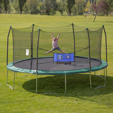 16' Oval Trampoline with Toss Game - Green with girl jumping