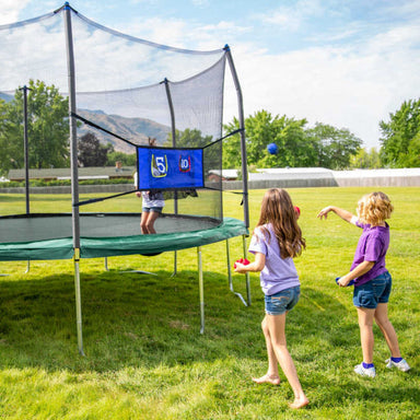 16' Oval Trampoline with Toss Game - Green with kids playing the toss game