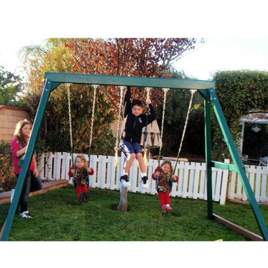 3 Position Swing Set in green with kids playing