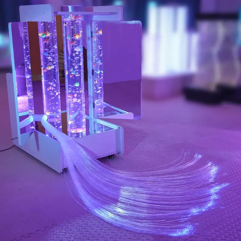 4ft Mobile Sensory Room with Projector - illuminated bubble tube and fiber optics on the cart
