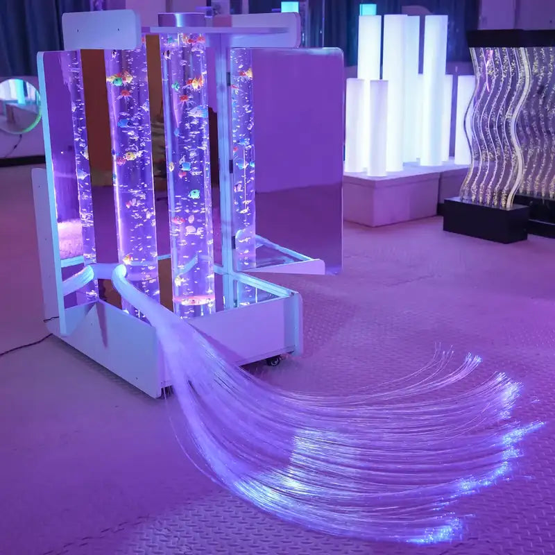 4ft Mobile Sensory Room with Projector - front view of the illuminated cart