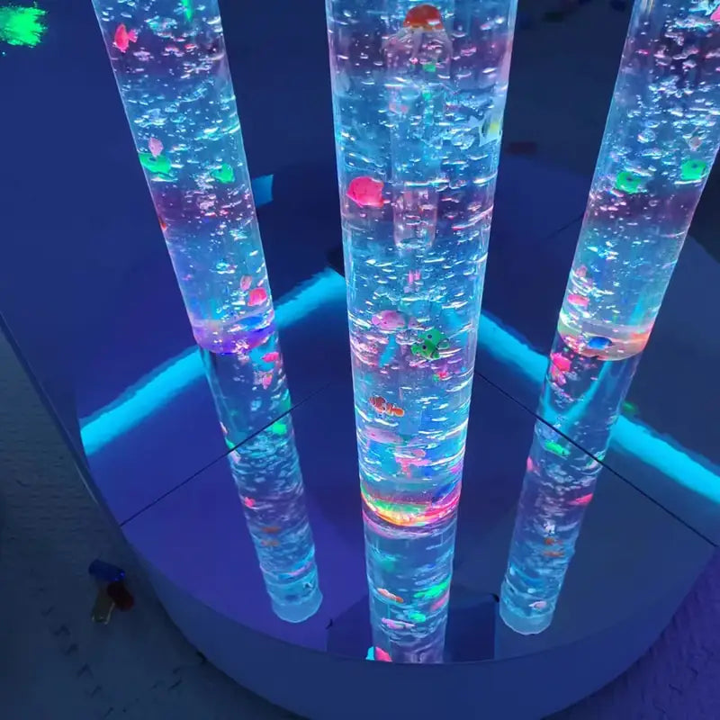 5ft Bubble Tube with Wall Mirror & Reflective Platform - overhead view of the tube and reflective platform