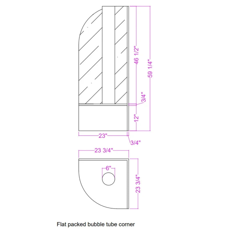 5ft Bubble Tube with Wall Mirror & Reflective Platform - manufacturer corner platform dimensions diagram