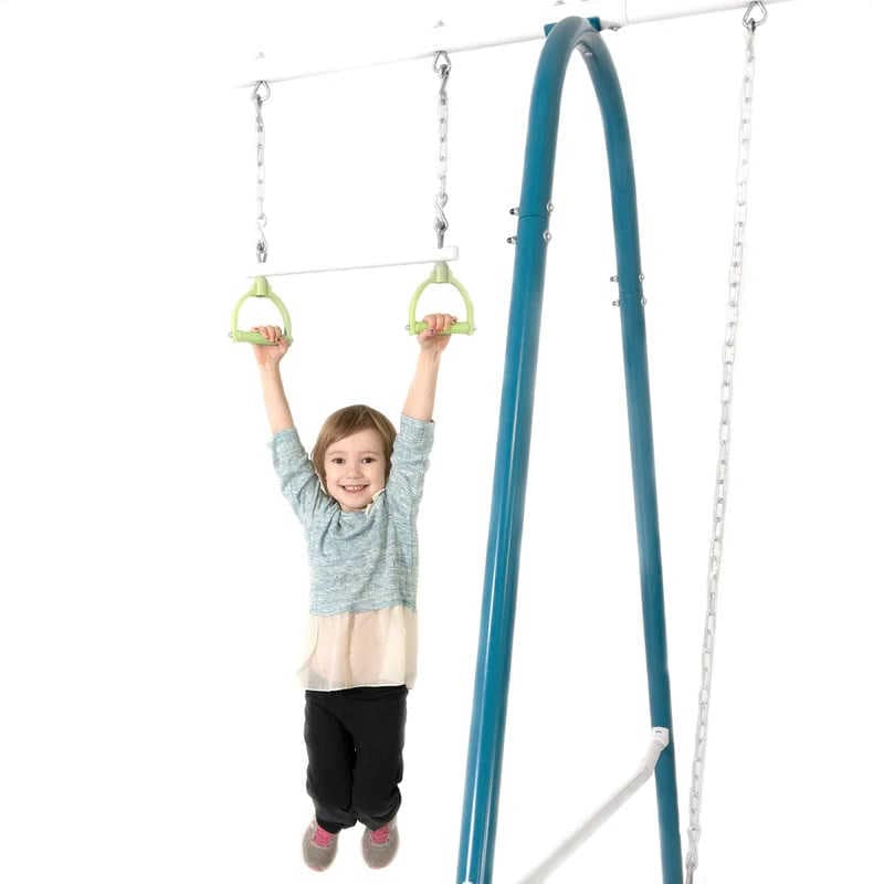 ActivPlay Base Camp Playground + Monkey Bars, Hanging Bridge with girl on trapeez