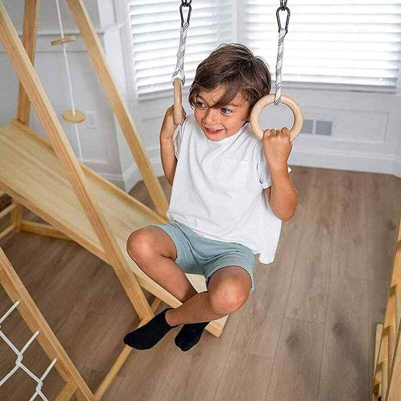 Chestnut 8-in-1 Indoor Jungle Gym with gymnastic rings