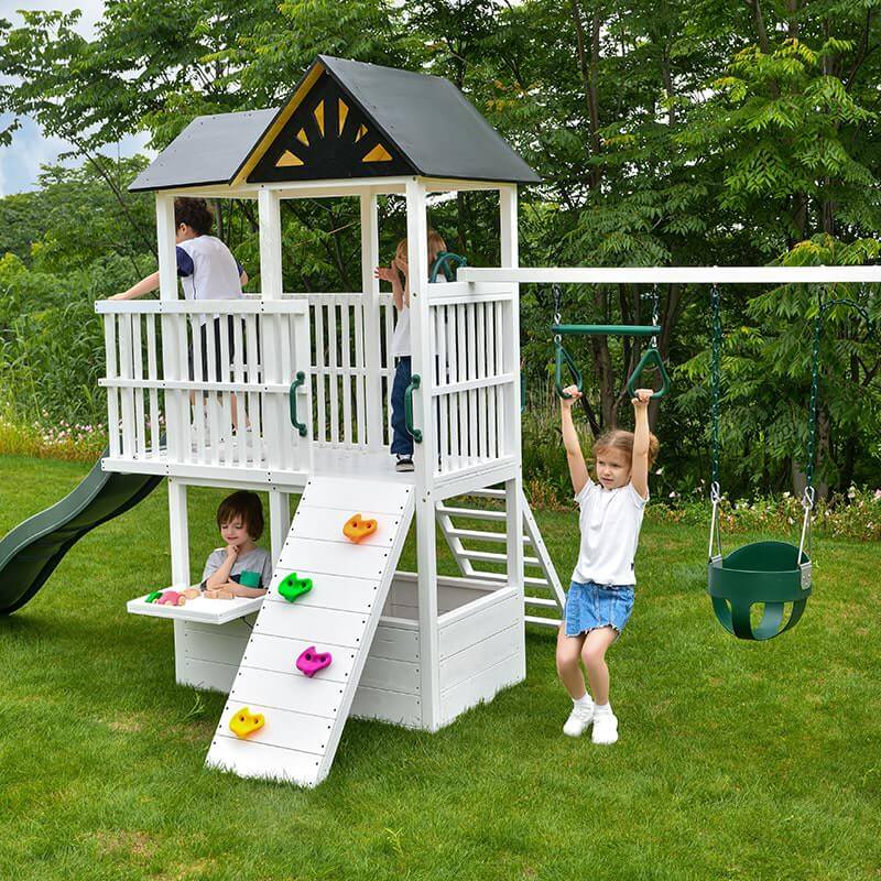 Backyard Swing Wooden Swing Sets On Sale Craftsman Modern Backyard