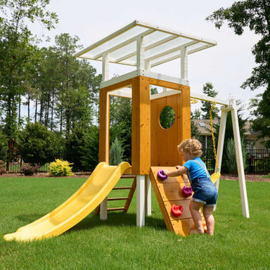 Avenlur Forest Small Outdoor Playset Toddler Swing Set with kid climbing