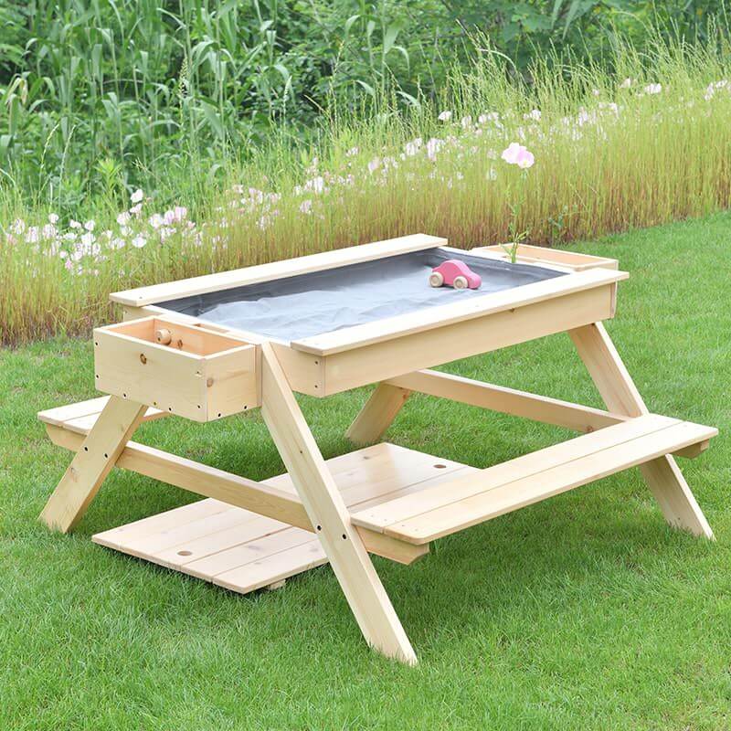 Avenlur Mojave - Outdoor Picnic and Sand Table Corner View With Container Outdoor