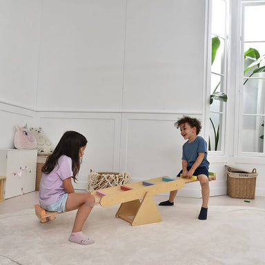 Avenlur Willow- Rainbow Seesaw and Balance Beam  Corner View 2 Kids Playing Seesaw