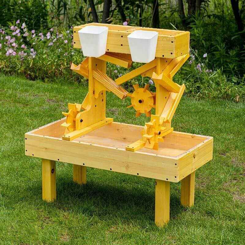 Avenlur Outdoor Wooden Water Table For Kids Toddlers Front Side View Outdoor