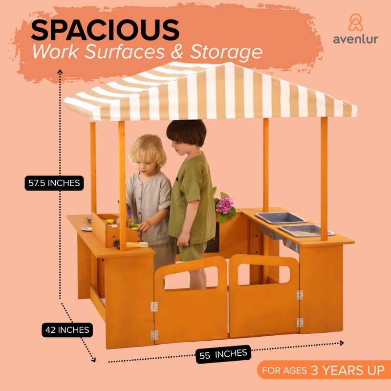 Avenlur Sumac  outdoor wooden play market and mud kitchen dimensions