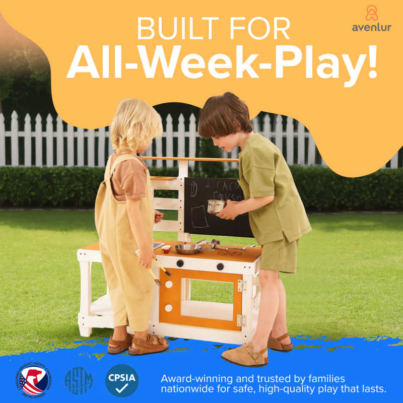 Avenlur Woodland Mud Kitchen – Montessori Outdoor Wooden Play Kitchen certification