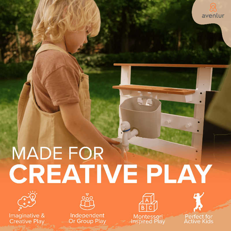 Avenlur Woodland Mud Kitchen – Montessori Outdoor Wooden Play Kitchen specs