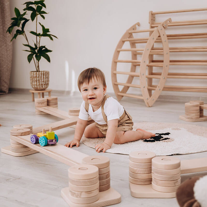 Balance Beam for Kids Wooden Track With Toy Car