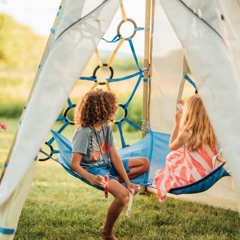 Bijou Build outdoor playset teepee with kids on hover platform