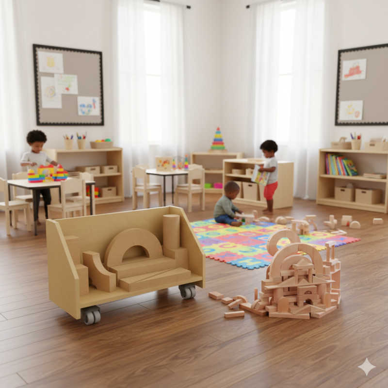 block cart and building block set in a preschool
