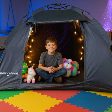 BouncyBand Pop-Up Portable Sensory Dark Den set up in a playroom