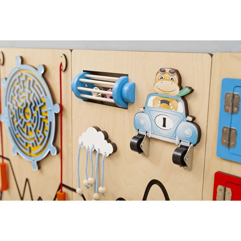 Sensory Wall Panel in spring colors with hippo in a car