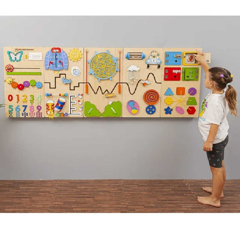 Bumblebeesmart sensory wall panel in spring colors with girl playing 