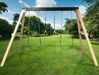 3 position swing set in poly coated wood guard