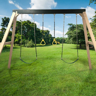 Congo Swing Central 3 Position Swing Set in green and sand WoodGuard finish