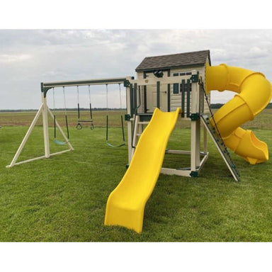 Cabin Deluxe Playhouse with Swing almond and yellow