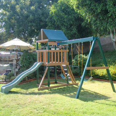 Congo Safari Vinyl Swing Set Side View in Back yard